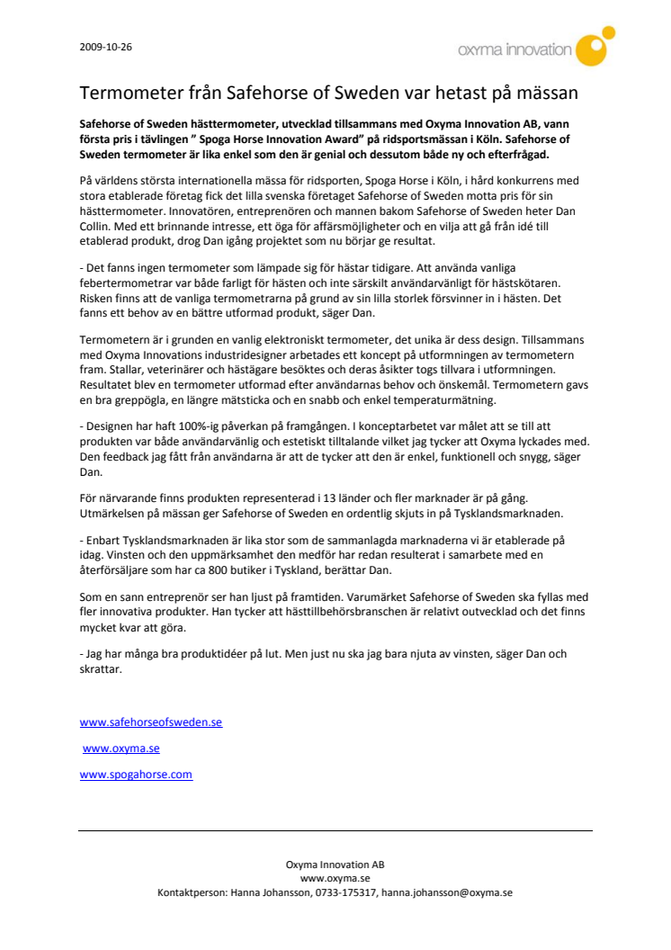 Termometer från Safehorse of Sweden var hetast på mässan