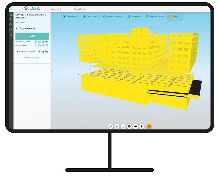 Mit der SCIA AutoConverter-Technologie, die neu in Allplan 2021 verfügbar ist, lassen sich Gebäudemodelle intelligent in statische Modelle umwandeln. 