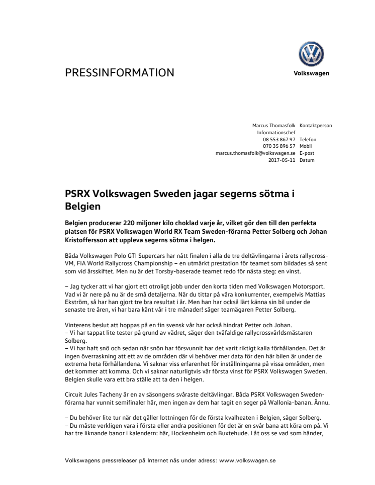 PSRX Volkswagen Sweden jagar segerns sötma i Belgien