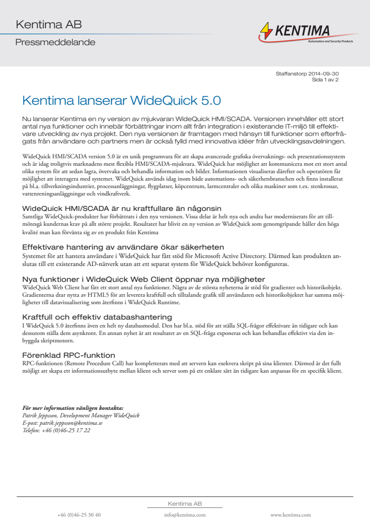 Kentima lanserar WideQuick 5.0