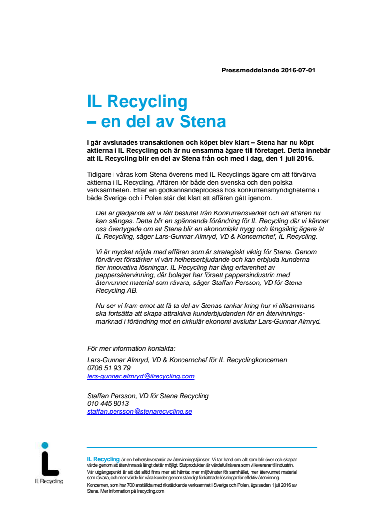 IL Recycling – en del av Stena 