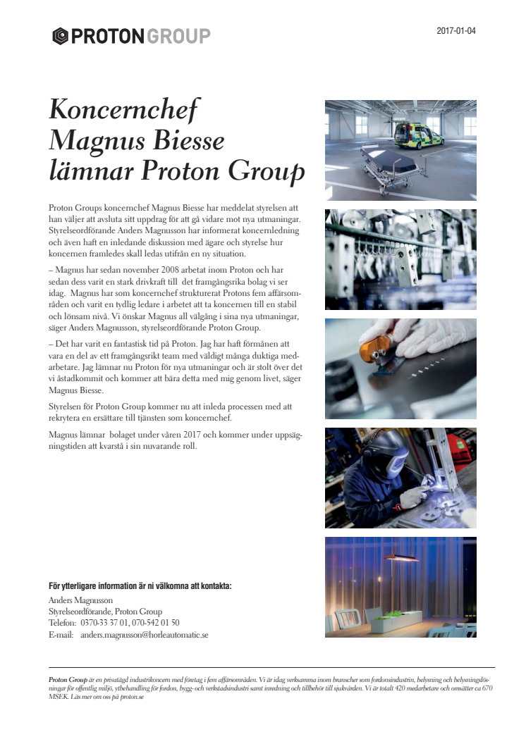 Koncernchef Magnus Biesse lämnar Proton Group