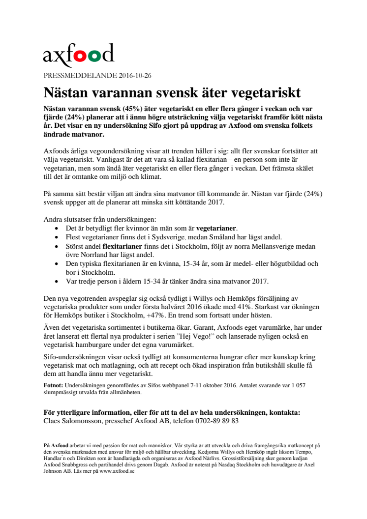 Nästan varannan svensk äter vegetariskt