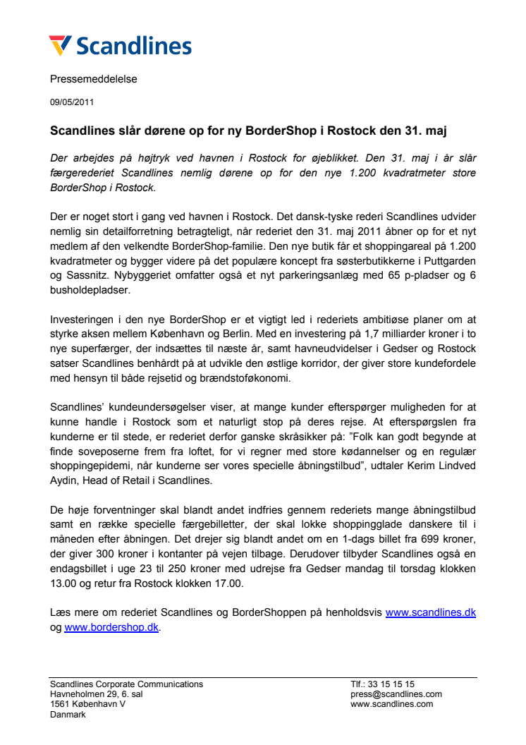 Scandlines slår dørene op for ny BorderShop i Rostock den 31. maj