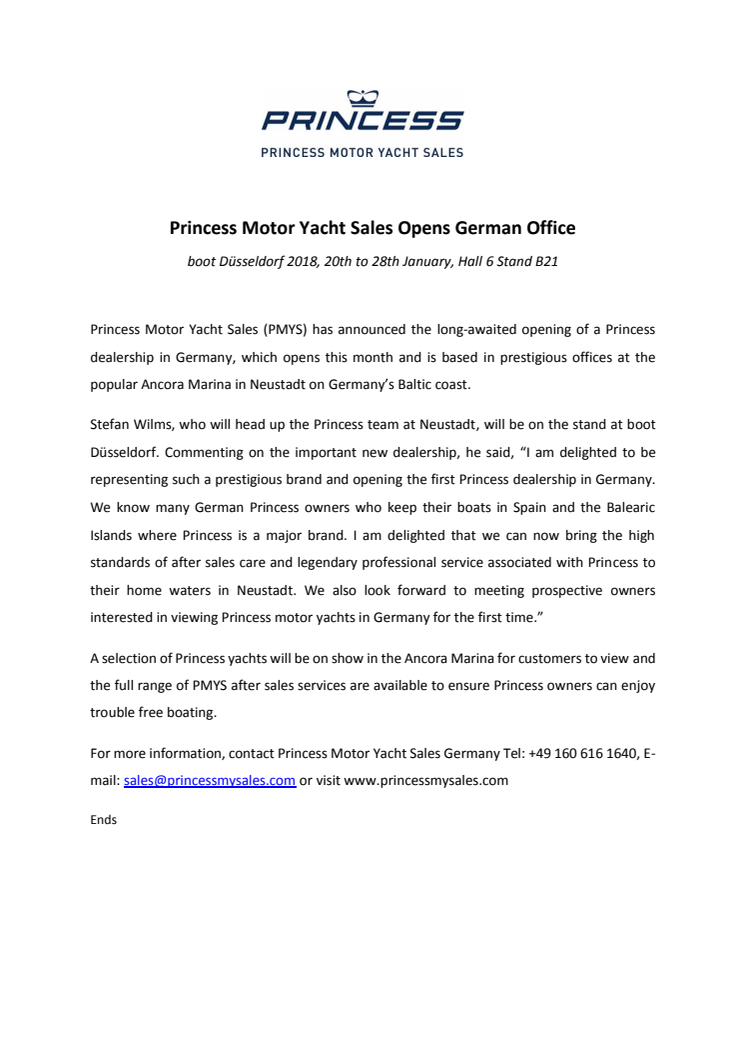 Princess Motor Yacht Sales - boot Düsseldorf: Princess Motor Yacht Sales Opens German Office