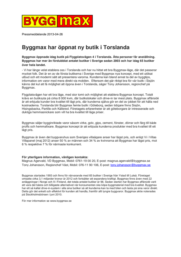 Byggmax har öppnat ny butik i Torslanda