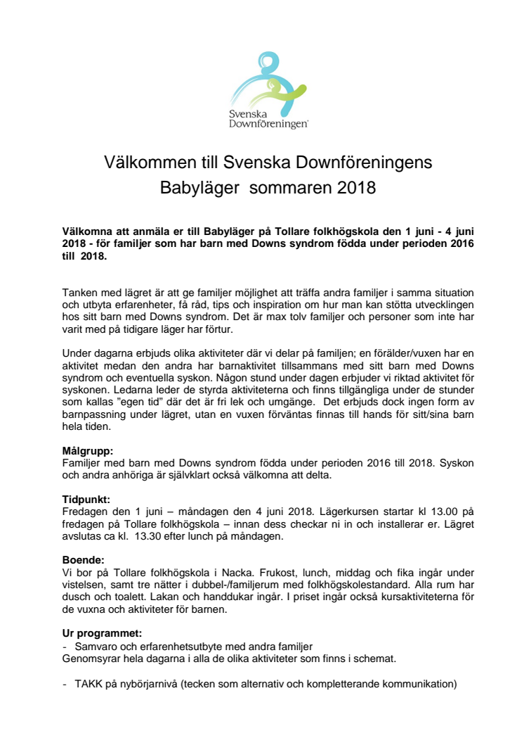 Inbjudan till Babyläger 1-4 juni