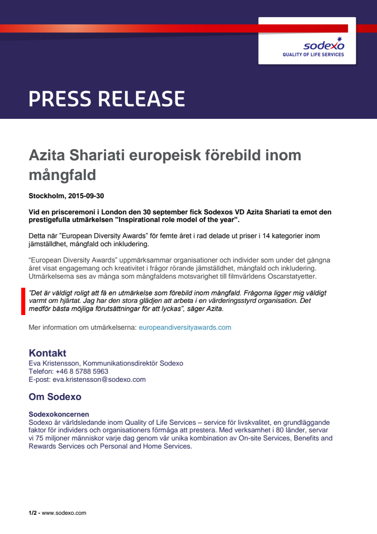 Azita Shariati europeisk förebild inom mångfald