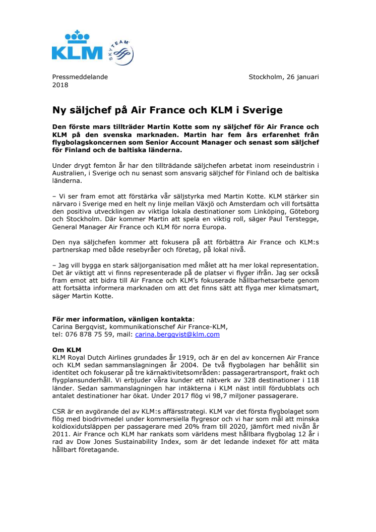 Ny säljchef på Air France och KLM i Sverige