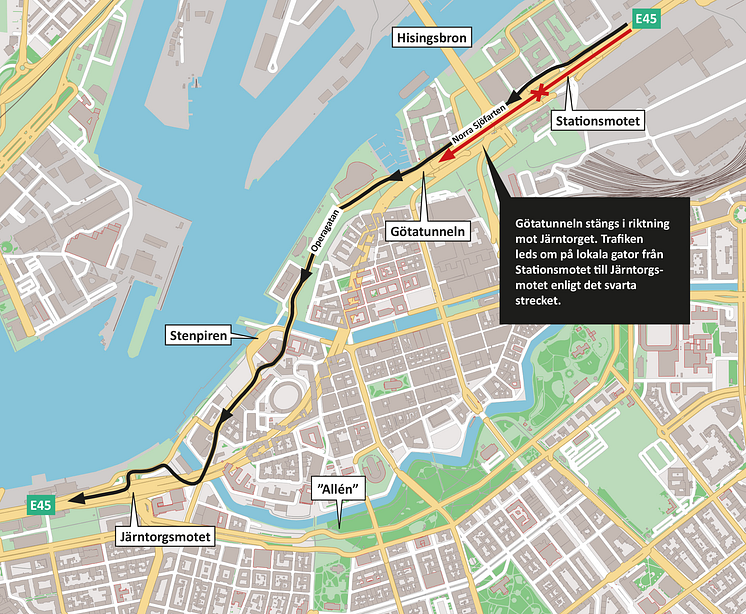 Götatunneln stängs mot Järntorget