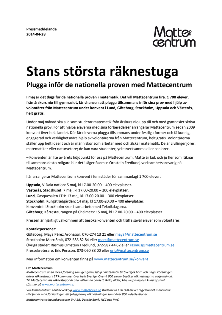 Stans största räknestuga - plugga inför de nationella proven med Mattecentrum 