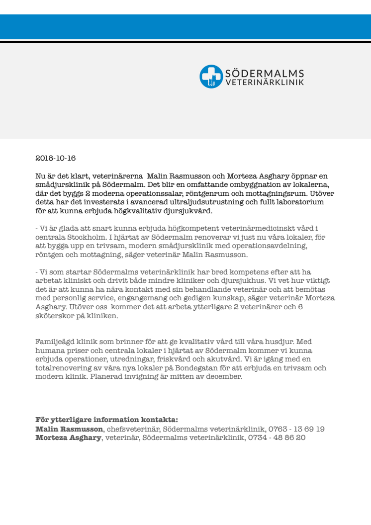 Snart öppnar Södermalms Veterinärklinik: "toppmodern och fullutrustad i hjärtat av Södermalm"