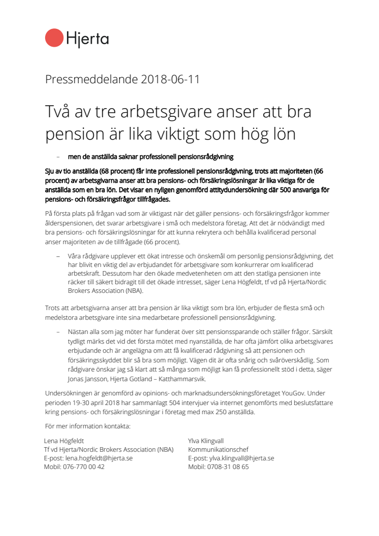 Två av tre arbetsgivare anser att bra pension är lika viktigt som hög lön – men de anställda saknar professionell pensionsrådgivning