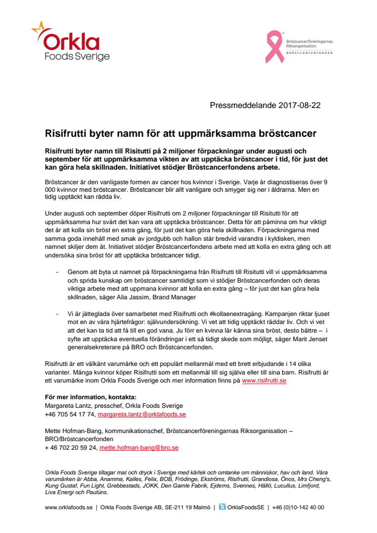 Risifrutti byter namn för att uppmärksamma bröstcancer