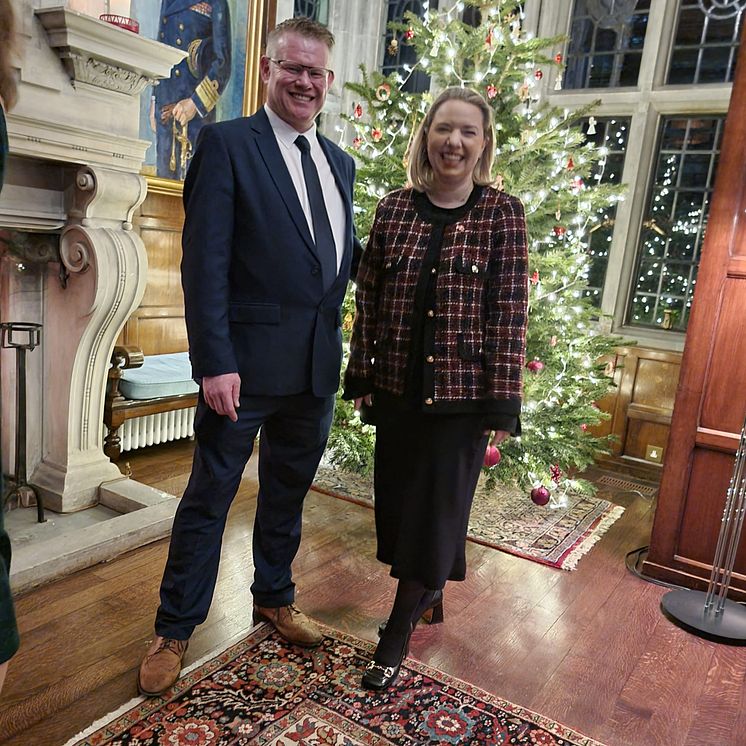 Victoria Braathen, NSC UK Director with Andrew Crook, NFFF President at Norwegian Embassy in UK