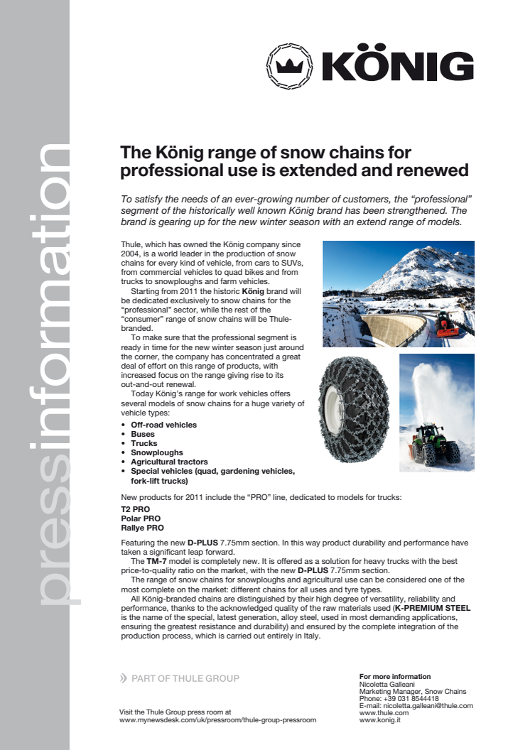 König fokuserar på snökedjor för yrkesfordon