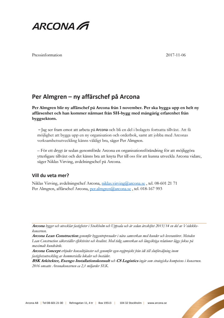Per Almgren – ny affärschef på Arcona 
