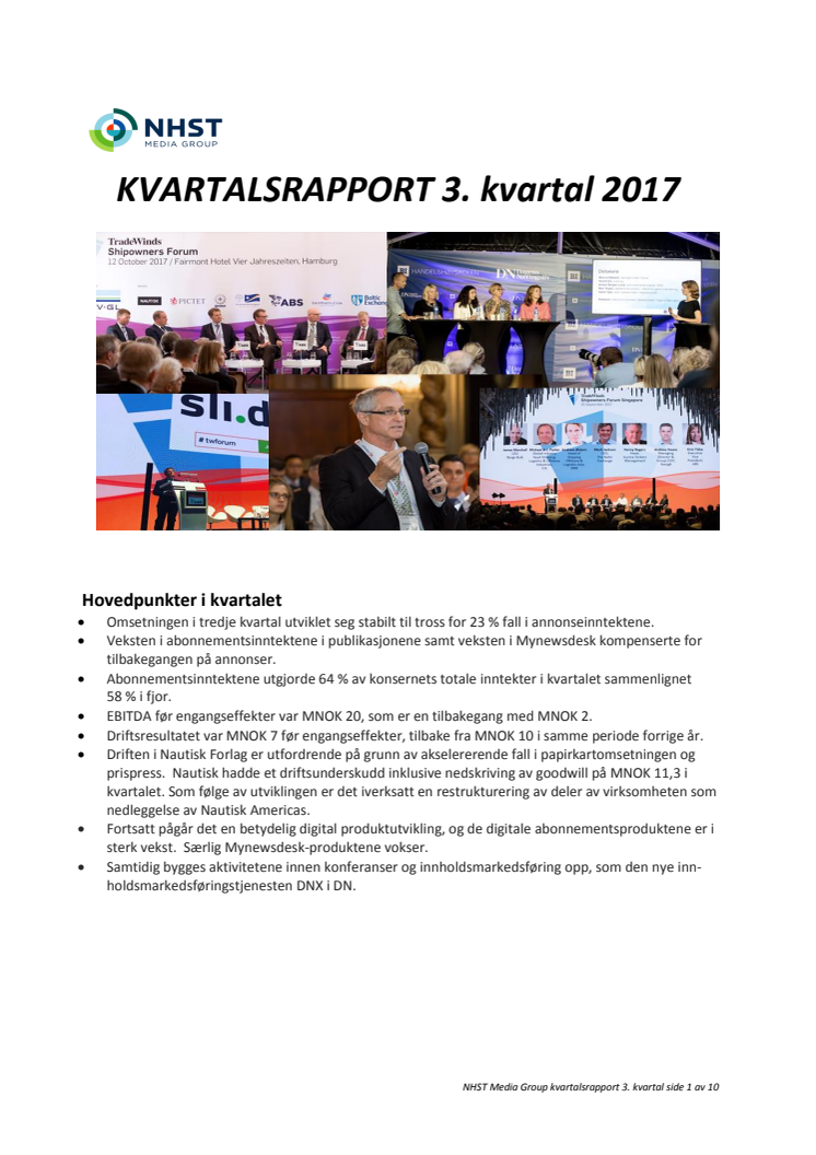 NHST Media Group - Kvartalsrapport 3. kvartal 2017