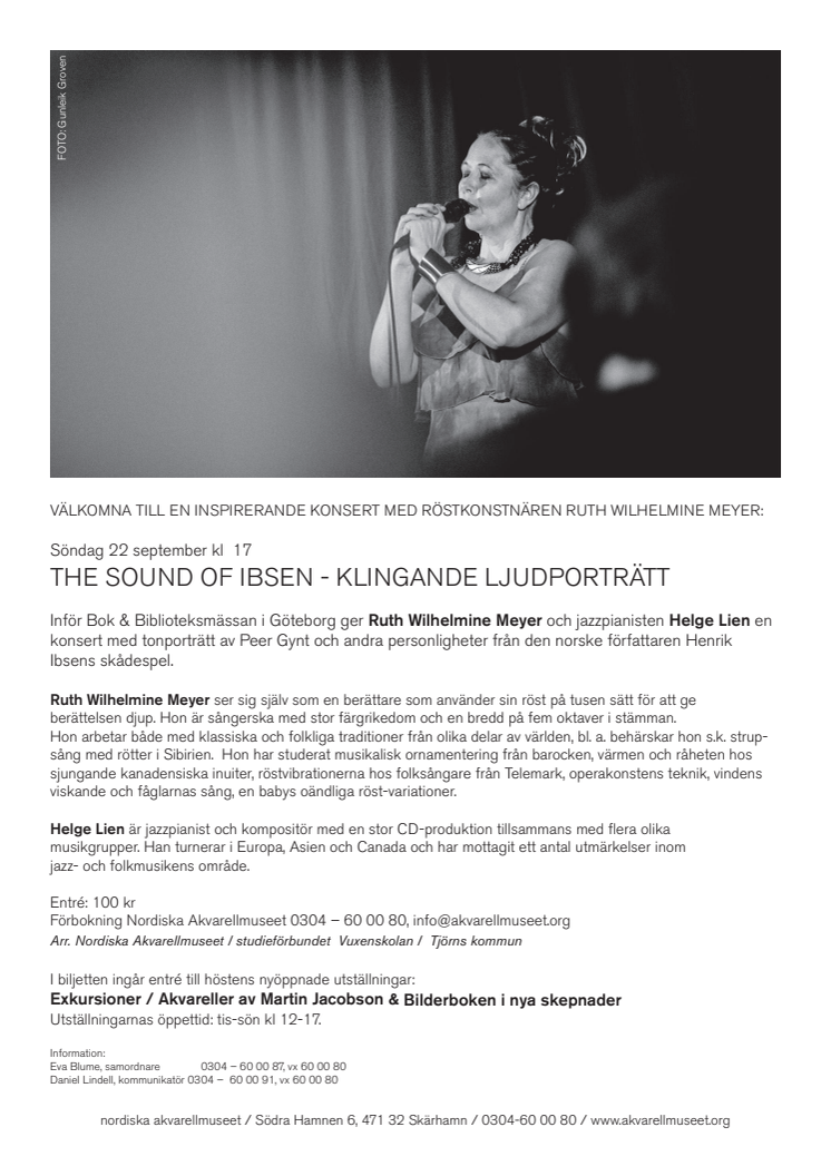 Ruth Wilhelmine Meyer ger konsert på Nordiska Akvarellmuseet (uppdaterad)