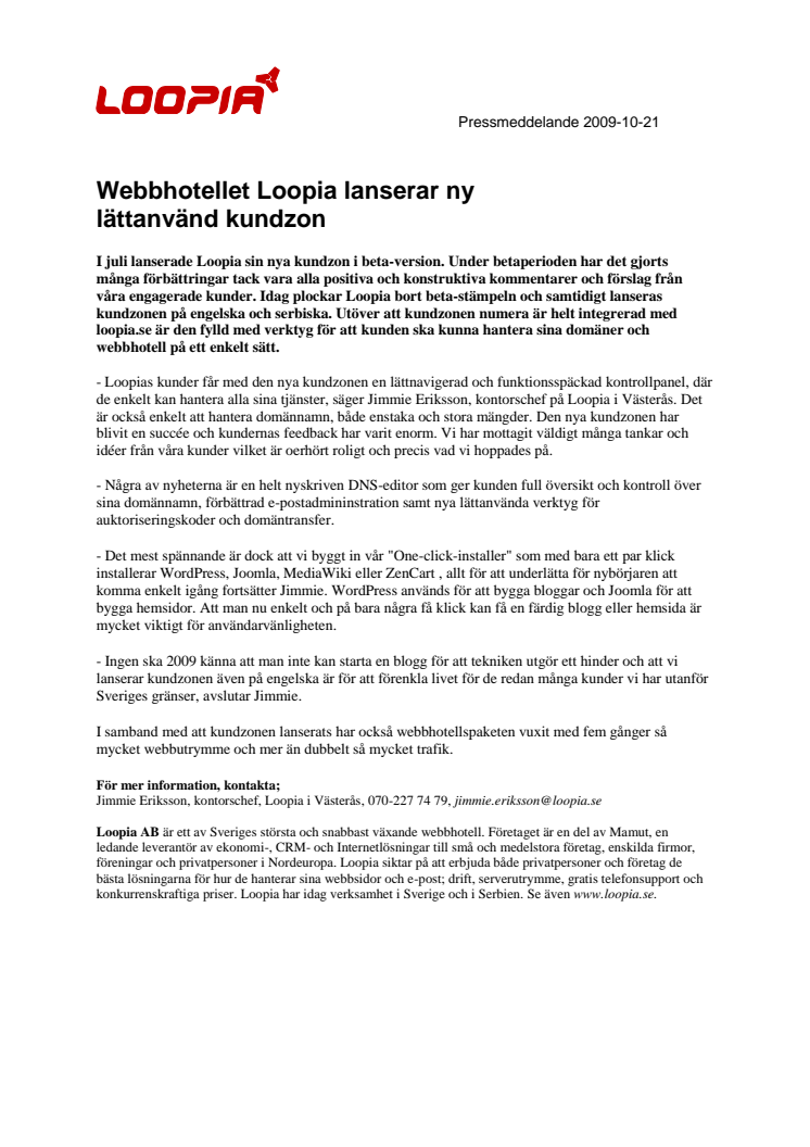 Webbhotellet Loopia lanserar ny lättanvänd kundzon
