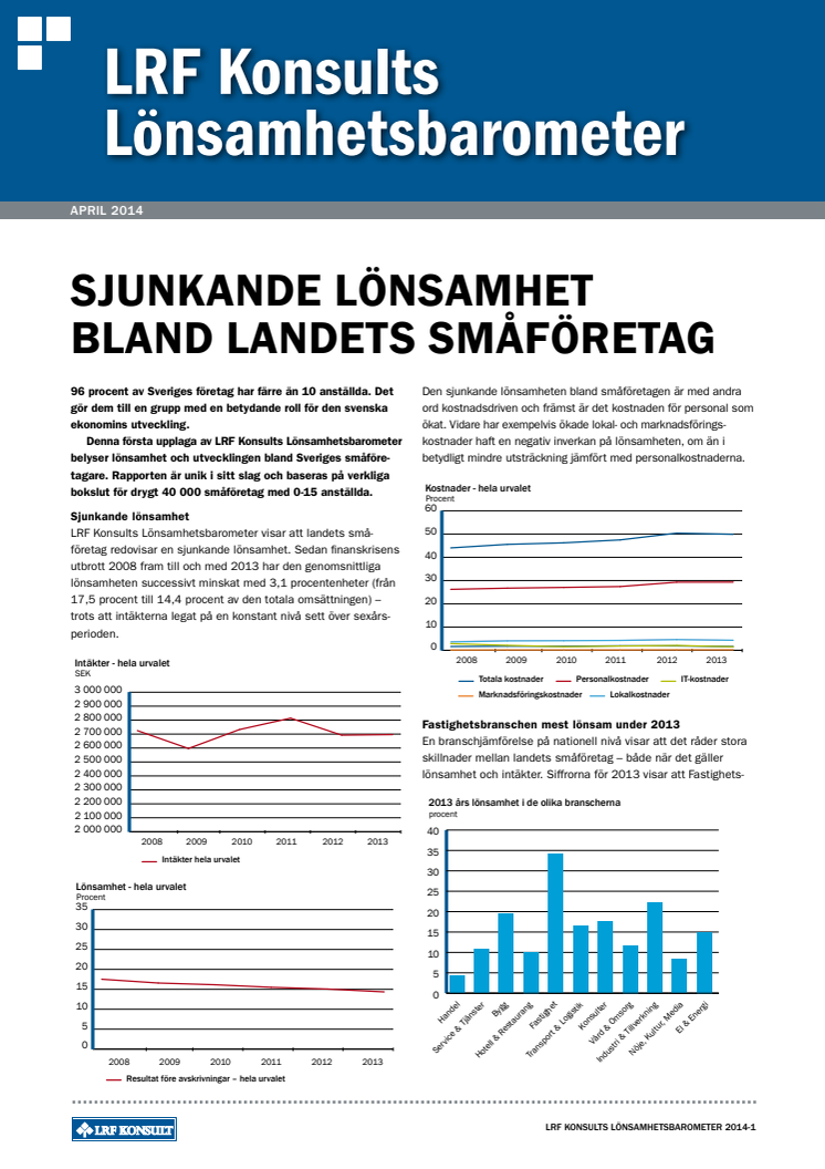 Sjunkande lönsamhet bland landets småföretag