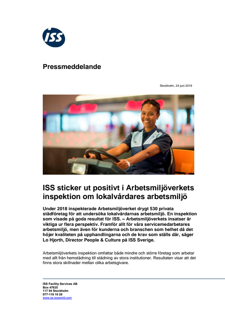 ISS sticker ut positivt i Arbetsmiljöverkets inspektion om lokalvårdares arbetsmiljö