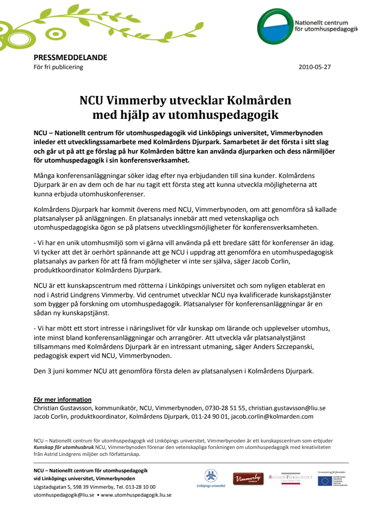 NCU Vimmerby utvecklar Kolmården med hjälp av utomhuspedagogik