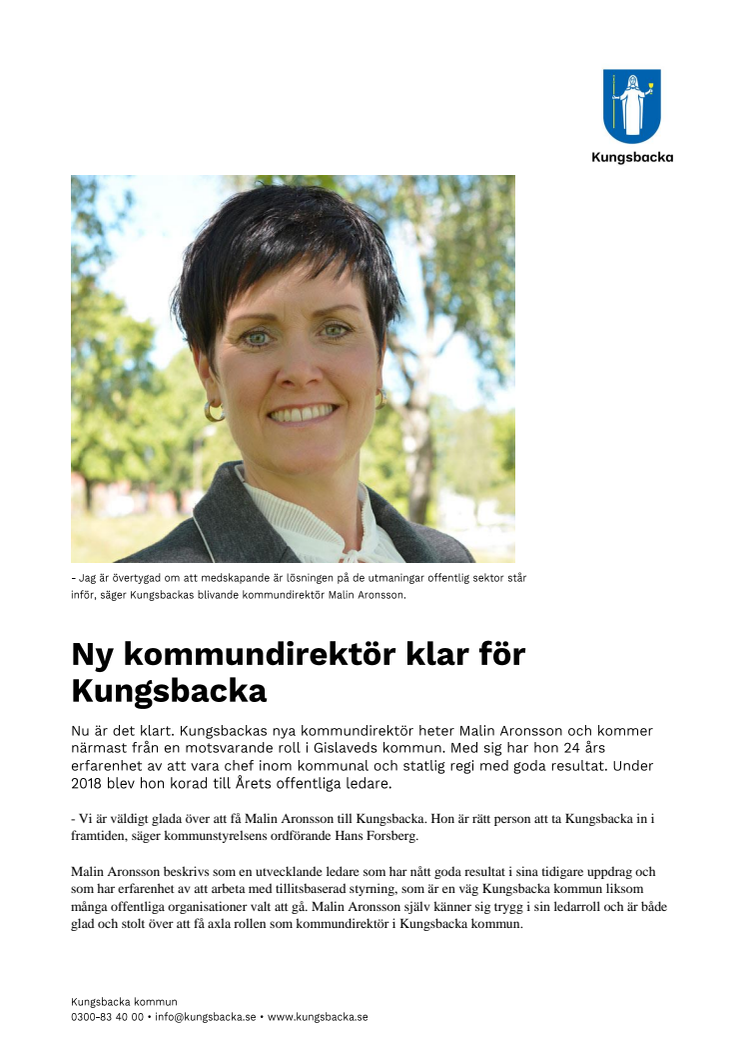 Ny kommundirektör klar för Kungsbacka