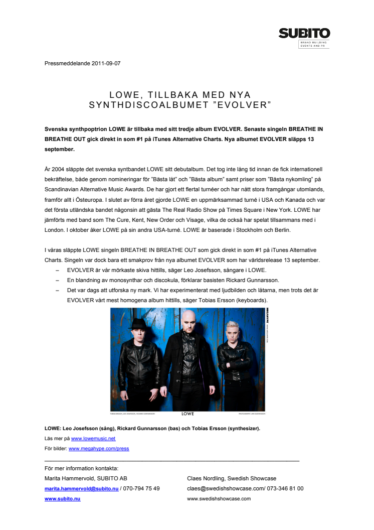 LOWE, TILLBAKA MED NYA  SYNTHDISCOALBUMET ”EVOLVER”