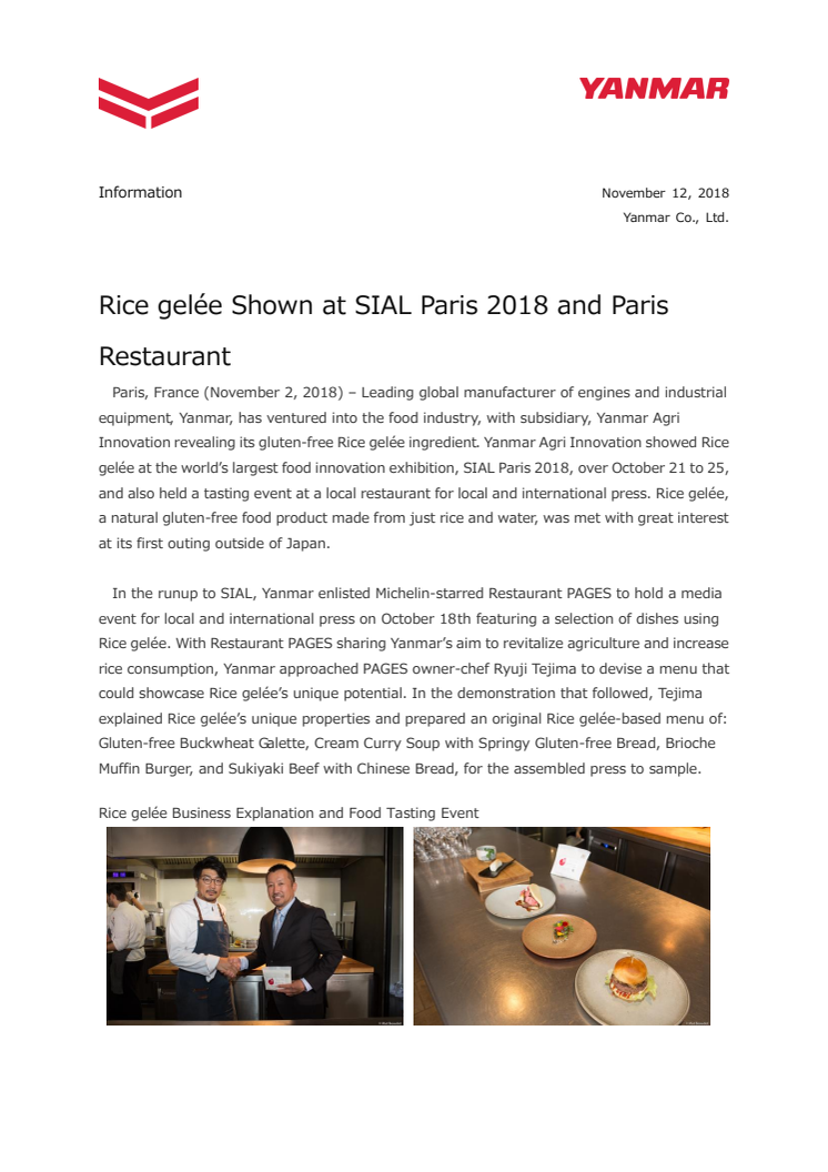 Rice gelée Shown at SIAL Paris 2018 and Paris Restaurant