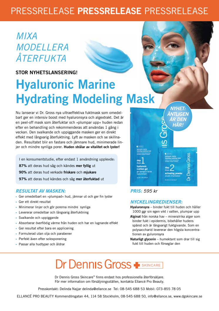 Dr Dennis Gross Skincare Hyaluronic Marine Hydrating Modeling Mask Pressrelease