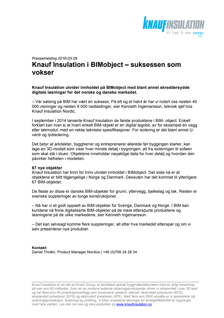 Knauf Insulation i BIMobject – suksessen som vokser