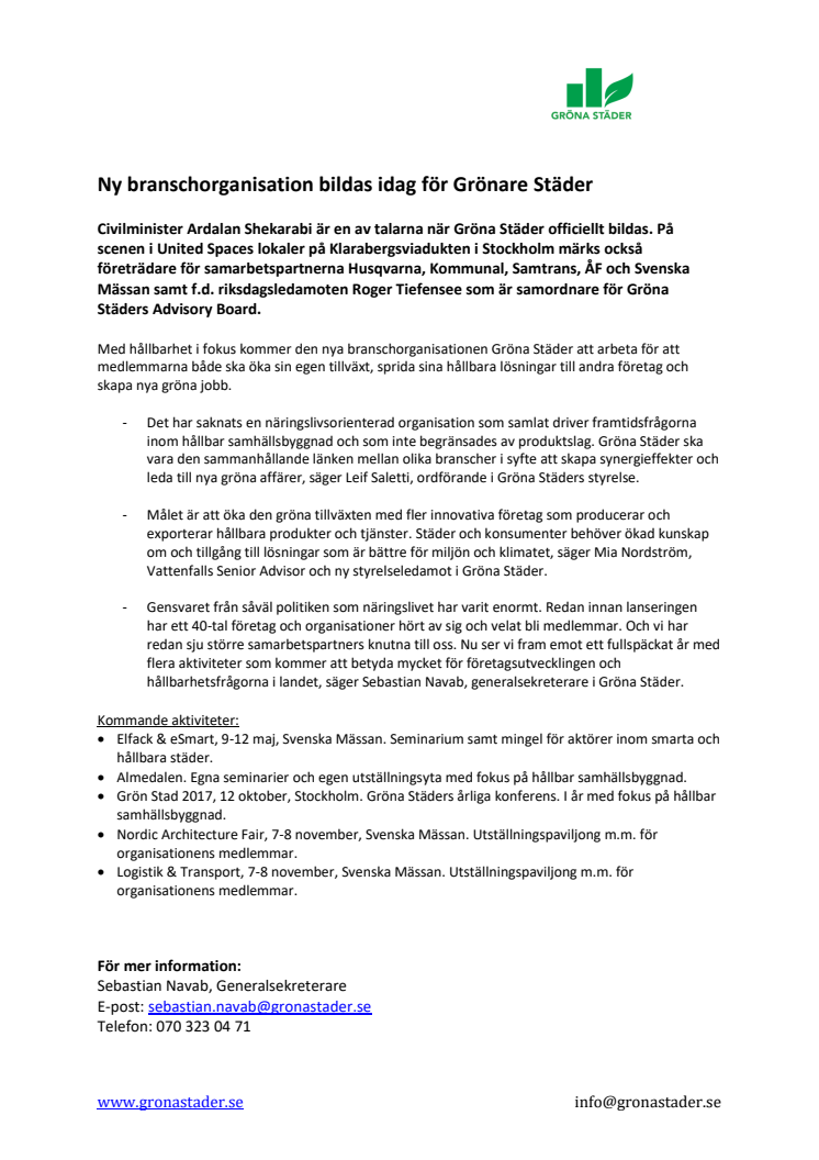 Ny branschorganisation bildas idag för Grönare Städer 