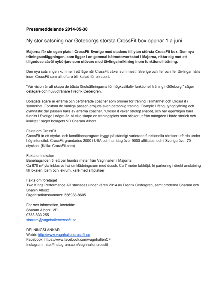 Ny stor satsning när Göteborgs största CrossFit box öppnar 1:a juni