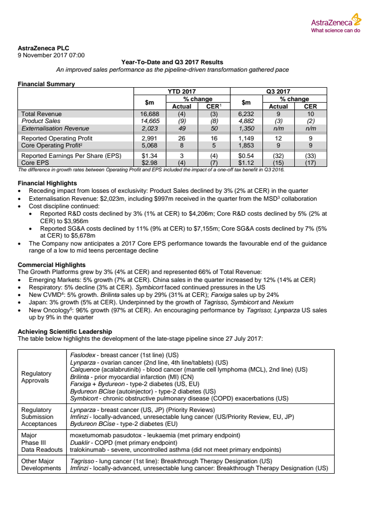 Year-To-Date and Q3 results report