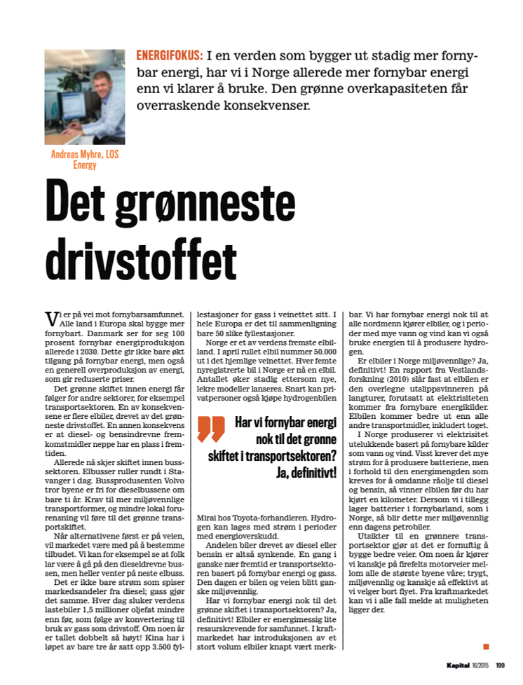 Presseklipp Kapital 2015 #16: Det grønneste drivstoffet