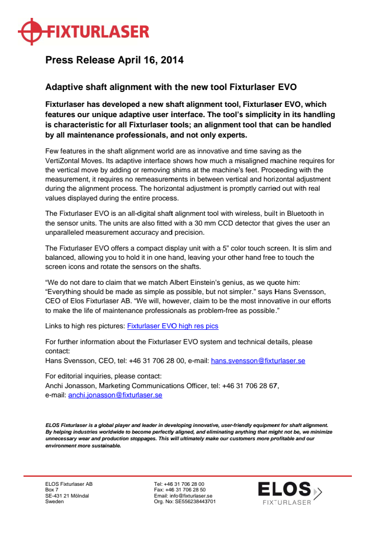 Adaptive shaft alignment with the new tool Fixturlaser EVO