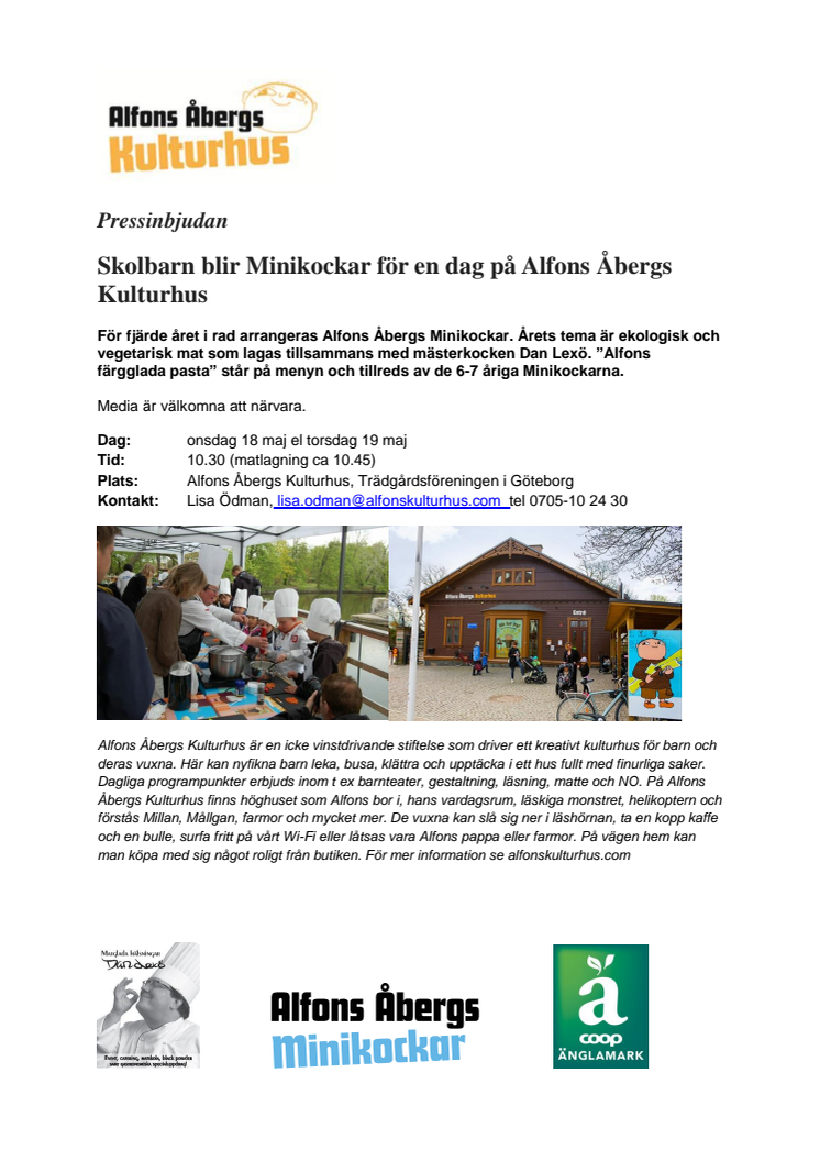 Pressinbjudan: Skolbarn får vara Minikockar för en dag på Alfons Åbergs Kulturhus