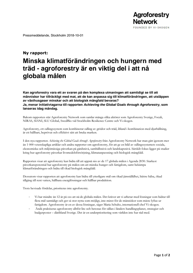 Ny rapport:  Minska klimatförändringen och hungern med träd - agroforestry är en viktig del i att nå globala målen