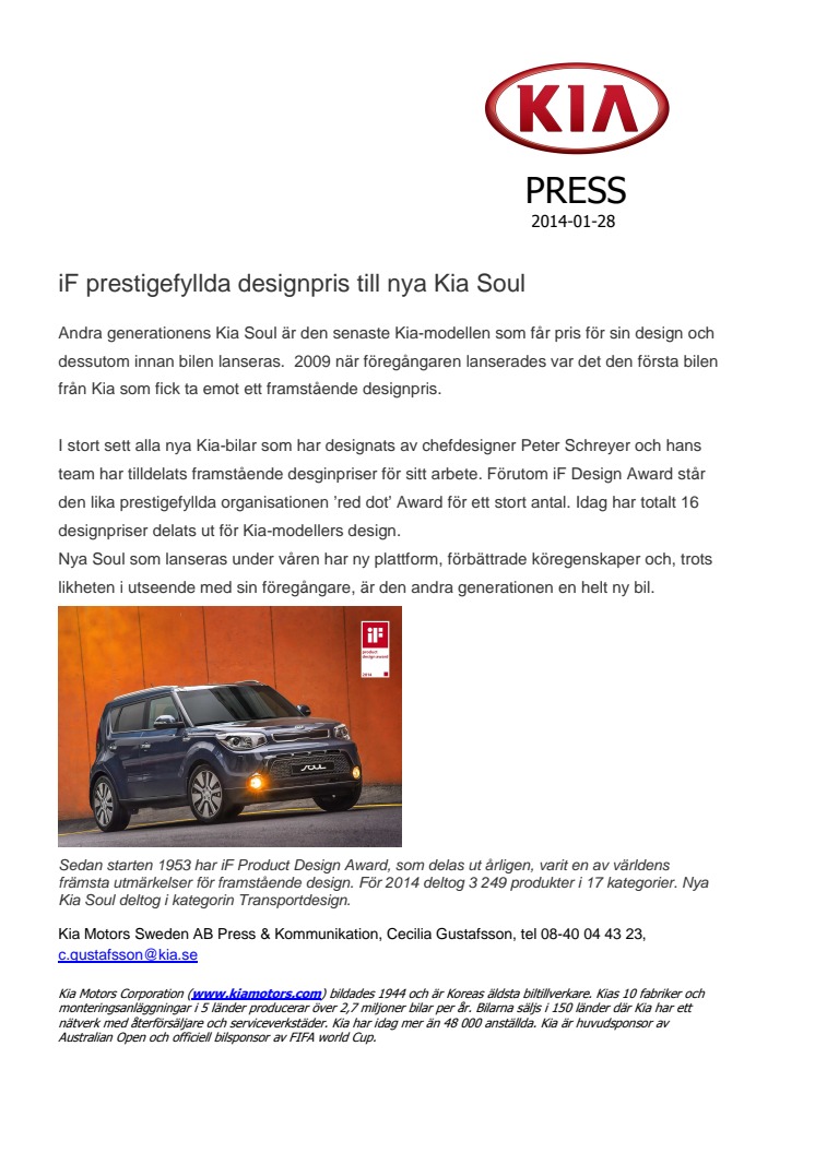 iF prestigefyllda designpris till nya Kia Soul