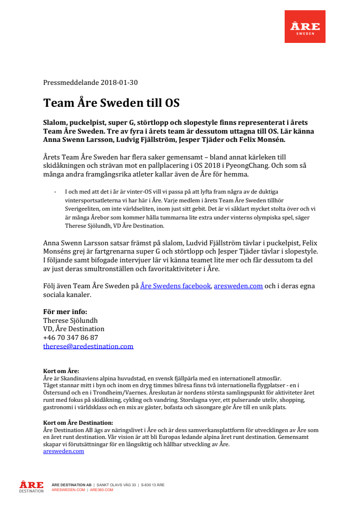 Team Åre Sweden till OS