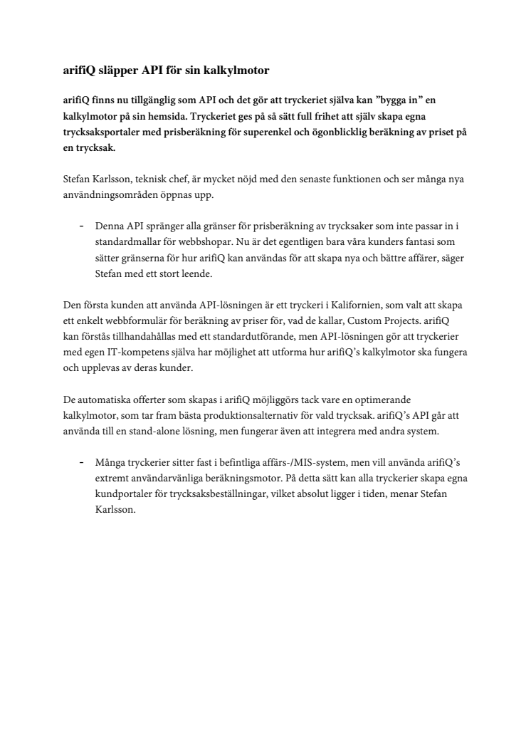 ​arifiQ släpper API för sin kalkylmotor
