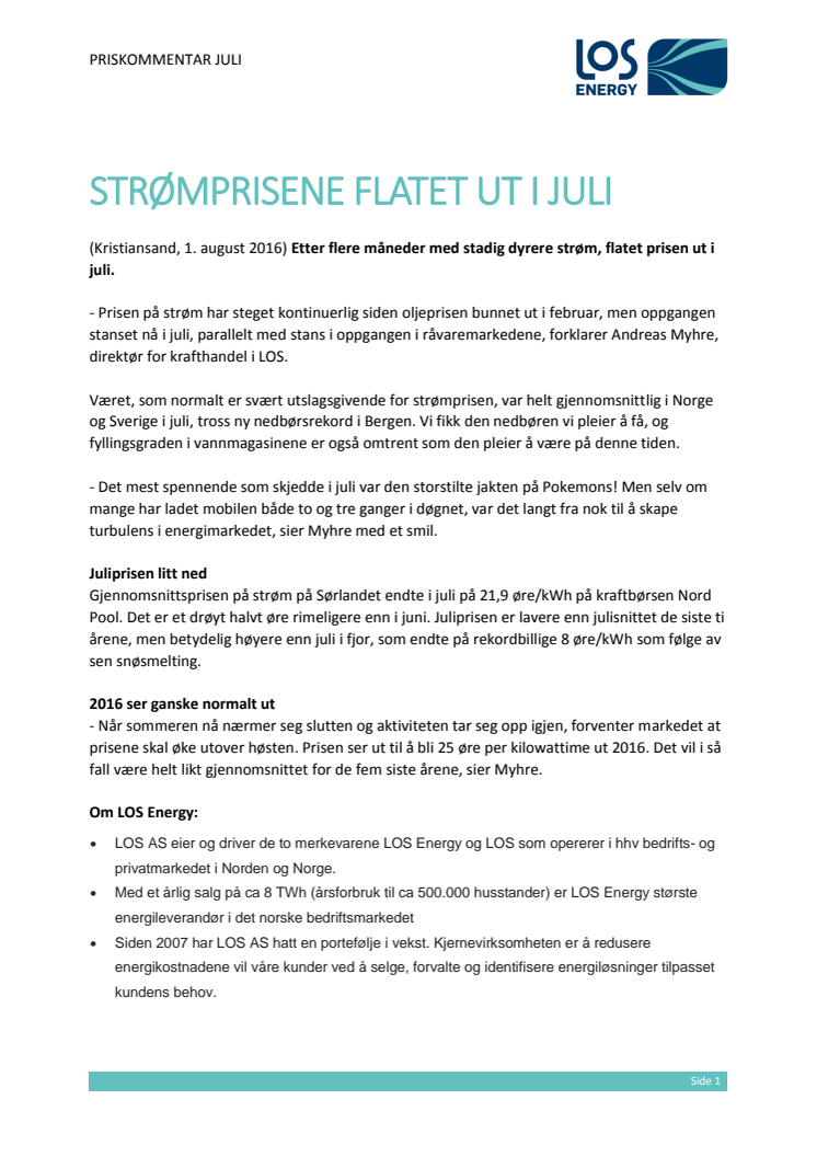 Strømprisene flatet ut i juli