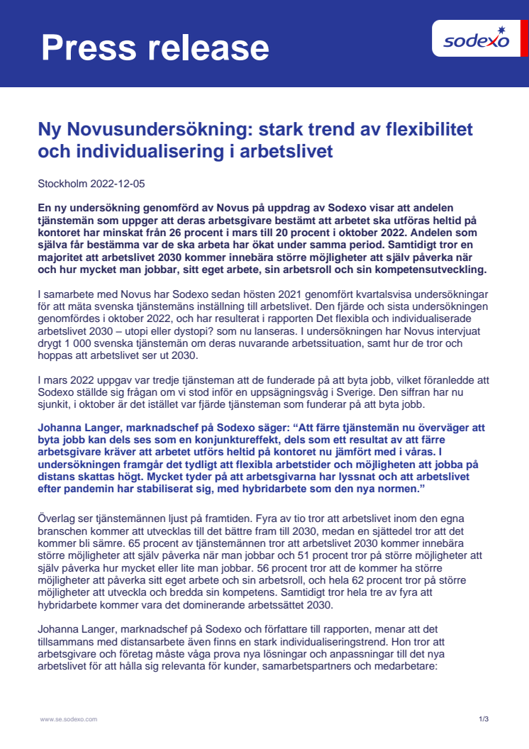 PM Ny Novusundersökning stark trend av flexibilitet och individualisering i arbetslivet 221205.pdf