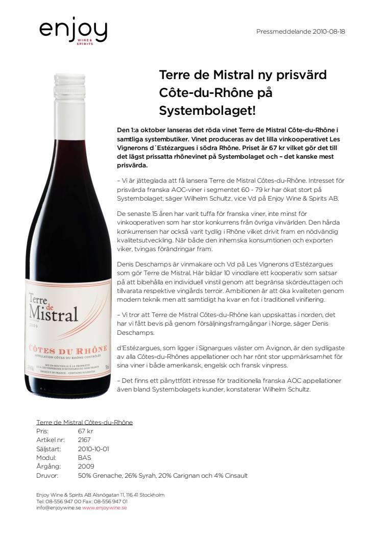 Terre de Mistral ny prisvärd Côte-du-Rhône på Systembolaget! 