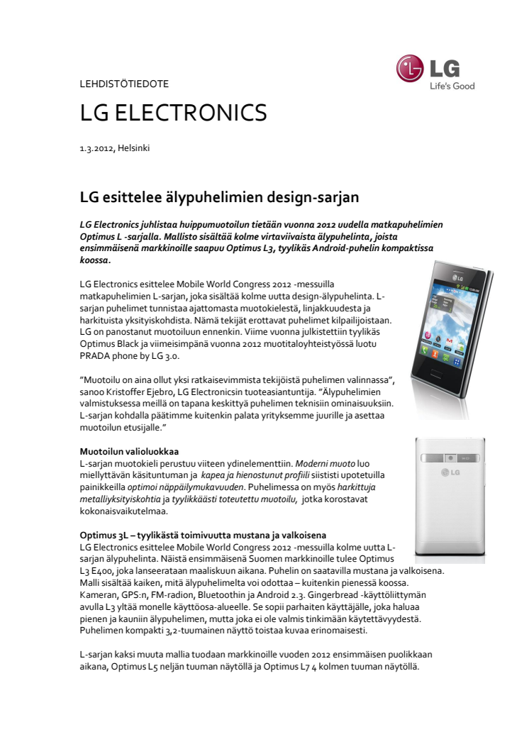 LG esittelee älypuhelimien design-sarjan
