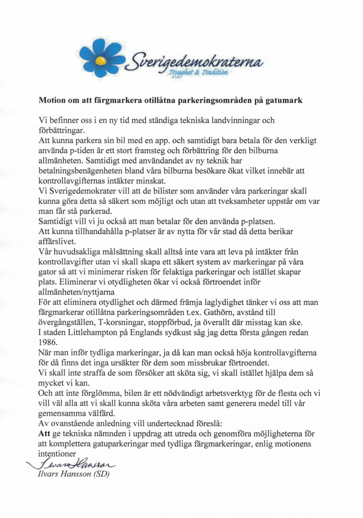 Motion om att färgmarkera otillåtna parkeringsområden