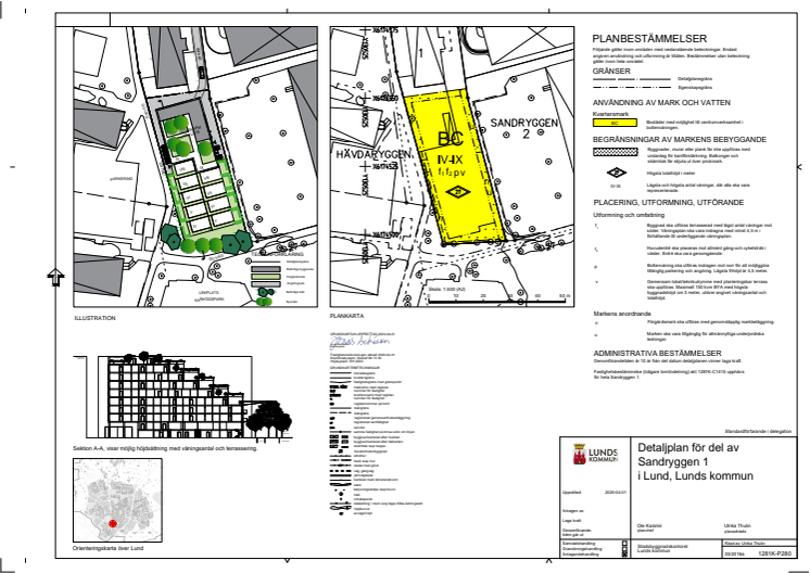 Plankarta för Sandryggen vid Karhögstorg och Lunds södra entré