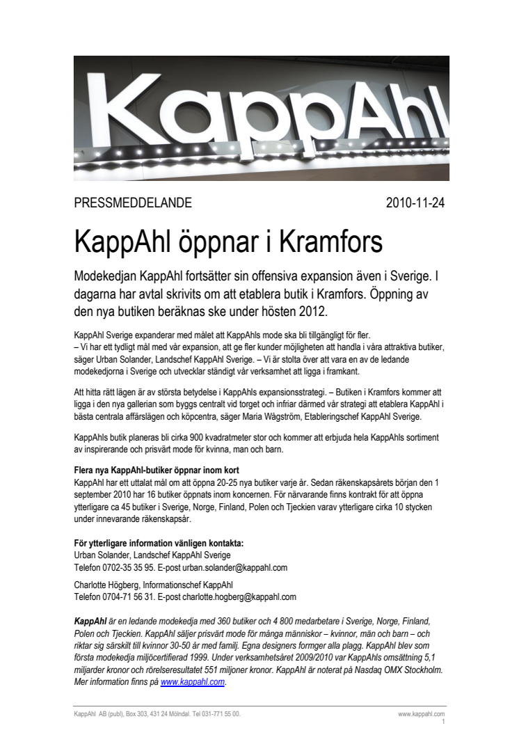 KappAhl öppnar i Kramfors