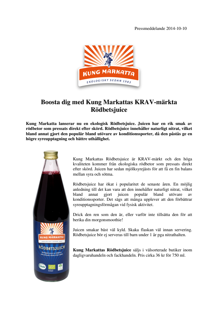 Boosta dig med Kung Markattas KRAV-märkta Rödbetsjuice!